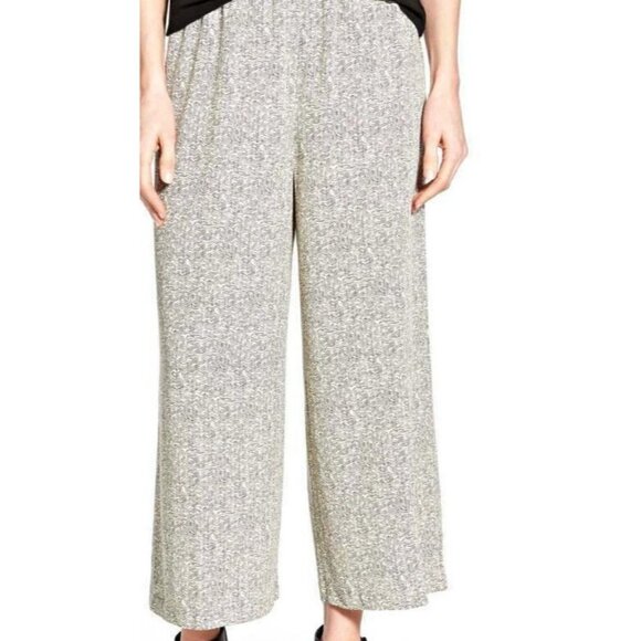 Eileen Fisher Chevron Print Wide Leg Crop Pants Womens L Ivory & Black Minimalis - Picture 1 of 7